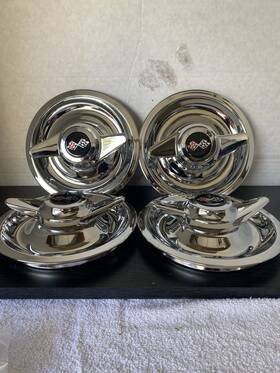 Aftermarket Products 71-55453 4 2 Bar Spinners Center Caps For Chevy Rally Wheels 7 Inch Black Flags Logo
