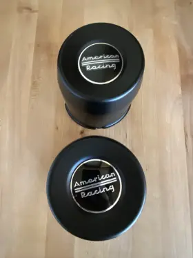 M-764sb American Racing U Matte Black With And Chrome Inset Wheel Center Cap Hub Caps