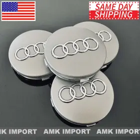 4b0-601-170-7zj Amk 4x Gray Wheel Hub Center Caps With Chrome Logo For Audi 60mm