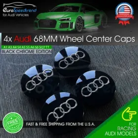 4b0601170a Audi 45282 Black Chrome 68mm Wheel Rim Center Hub Caps Emblem 4pc Set Oe