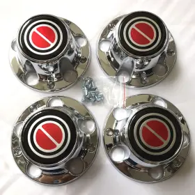 F15-rd Autodaily 1980-1996 F150 Bronco Van Chrome Wheel Hub Center Caps Red 4 Pcs