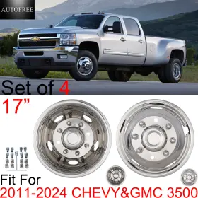Gwj-0089-ss-17 Autofree 17 Inch Set Of 4 Stainless Steel Dually Wheel Simulator For 2011-2024 Chevy Gmc 3500