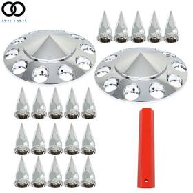 Autoooparts Apo247648 Front Axle Cover Kit For Semi Truck 33mm Spiked Chrome Thread-on Nut Covers 2pcs