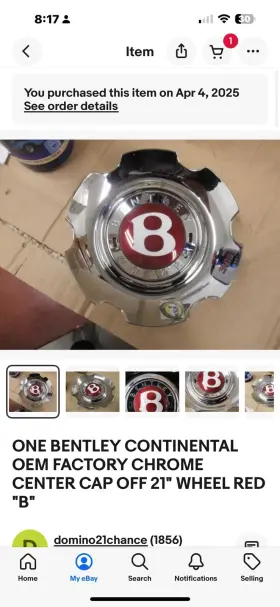 3w0.601.171.c Bentley One Continental Oem Factory Chrome Center Cap Off 21 Inch Wheel Red B