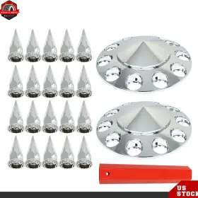 Ber464340 Berliii For Semi Truck 33mm Spiked Chrome 2pcs Front Axle Cover Kit Thread-on Nut Covers
