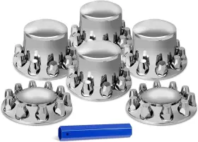 870105 Bhtop Chrome Wheel Hub Cover Semi Truck Kit Axle 33mm Lug Front And Rear Complete