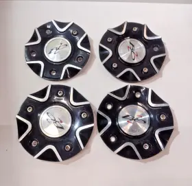 726-2285-al Bzo Center Caps Set Of 4 Used Black Mach Fits 22x8.5 King Lip Wheel