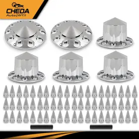 Gpl813010 Cheda Front And Rear Semi Truck Wheel Axle Covers Spiked Fits Chrome Hub Cover Kit 33mm