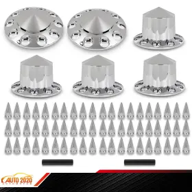 Cnnella03026012 Cnnella-69 Fits Chrome Hub Cover Kit 33mm Semi Truck Wheel Axle Covers Spiked Front And Rear