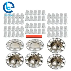 489969 Etecgo Front And Rear Complete Chrome Hub Cover Semi Truck Wheel Kit Axle 33mm Lug