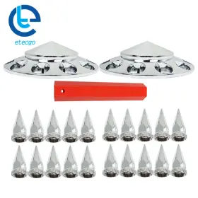 711988 Etecgo Chrome Thread-on Nut Covers Abs Front Axle Cover Kit For Semi Truck 33mm Spiked
