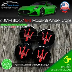 670025694 Eurospeedtrend Maserati Black Red Wheel Center Cap 60mm Ghibli Gts Levante Quattroporte 4pcs Oe