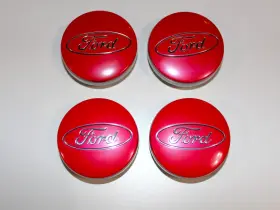 M-1096k-bcs Ford 4 Pcs Wheel Center Hub Caps 54mm 2 1/8 Inch Red With Chrome Logo