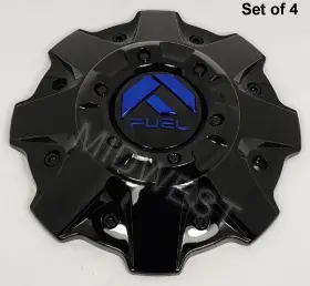 1001-79gbk Fuel Off-road 4 New Gloss Black And Blue Wheel Rim Short Center Caps W Screws