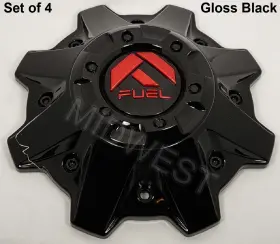 1001-83gbq Fuel Off-road 4 New Gloss Black Red Short 8 Lug Wheel Rim Center Caps W Screws