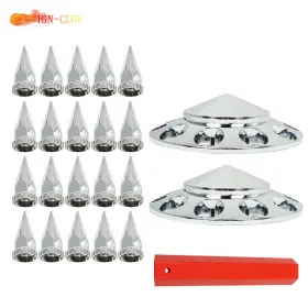 Icc2693172 Genrics Fits Semi Truck 33mm Spiked Chrome Thread-on Nut Covers Abs Front Axle Cover Kit