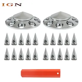 Ign2662216 Genrics Front Hub Cover Set Chrome Semi Truck Wheel 33mm Nut Covers Spiked Ign2662216 Genrics Front Hub Cover Set Chrome Semi Truck Wheel 33mm Nut Covers Spiked