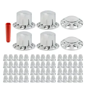 Gt3877146 Globalmart-top 33mm Lug Front And Rear Complete Chrome Hub Cover Semi Truck Wheel Kit