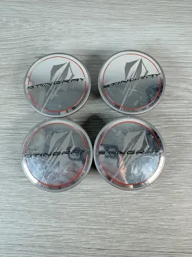 84385016 Gm 2020 C8 Corvette Genuine Silver Center Cap Stingray Logo Oem Set Of 4
