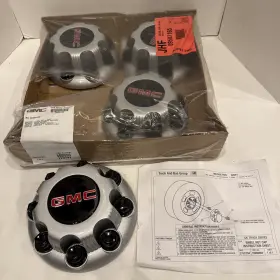 09597165 Gm Original Equipment Gmc 8 Lug Center Cap Set Savanna Sierra 2500 3500 Silver Red Logo