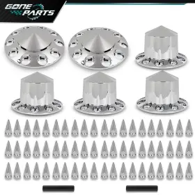 Gonepartsscfsw52cf12 Goneparts Front And Rear Semi Truck Wheel Axle Covers Spiked Fits Chrome Hub Cover Kit 33mm