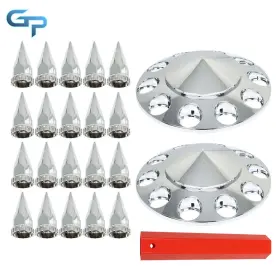 Gre154780 Greatparts Abs Chrome Front Axle Cover With 33mm Thread-on Nut Covers For Semi Truck Spiked