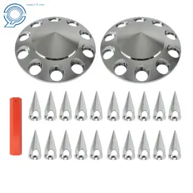 Hp92868 Happy19star Fits Semi Truck 33mm Spiked Chrome Thread-on Nut Covers Abs Front Axle Cover Kit