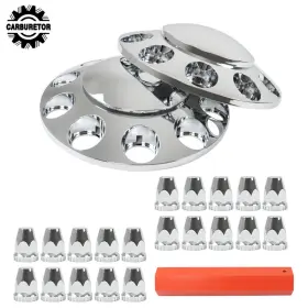 Hgf85216 Home-garden-fix Wheel Axle Hub Cover Kit Semi Truck Front Nut Covers Set 2 Of Chrome 33mm