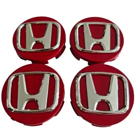 08w16-t5a-10002 Honda Wheel Center Red Caps Silver Chrome Logo Hubcaps 2.25 Inch Set Of 4pcs