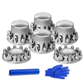 D11120 Hqalty 33mm Chrome Axle Cover Kit For Semi Truck - 2 Front And 4 Rear Caps