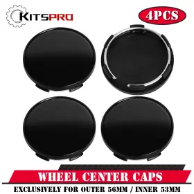 Kp00010wcc-1 Kitspro 2.2inch 56mm Wheel Center Caps Pack Of 4 Plastic Rim Covers Gloss Black