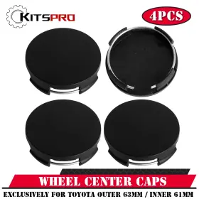 Kp00023wcc-0 Kitspro 2.5inch 63mm Wheel Center Caps Pack Of 4 Plastic Rim Covers Mattle Black
