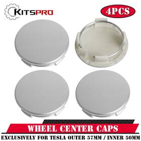 Kitspro Kp00051wcc-1 4pc Wheel Center Caps For Tesla Model Y 3 57mm 2.25inch Silver