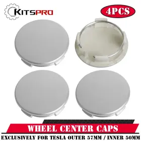 Kp00051wcc-1 Kitspro 4pc Wheel Center Caps For Tesla Model Y 3 57mm 2.25inch Silver