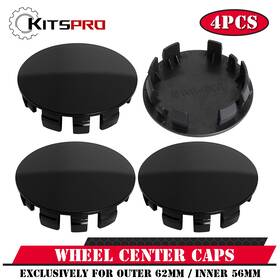 Kitspro Kp00054wcc-1 4x 2.4inch Wheel Center Rim Hub Caps Outer 62mm Inner 56mm Gloss Black