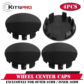 Kp00054wcc-1 Kitspro 4x 2.4inch Wheel Center Rim Hub Caps Outer 62mm Inner 56mm Gloss Black