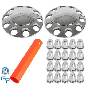 Gre106520 Labwork Chrome Semi Truck Wheel Front 33mm Nut Covers Set Of 2 Axle Hub Cover Kit