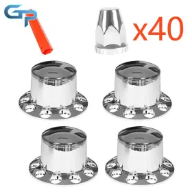 Gre106525 Labwork Semi Truck Rear Wheel Axle Hub Covers Hubcaps Kits 33mm Chrome Lug Nuts