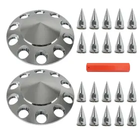 Law185736 Labwork 33mm Nut Covers Spiked Front Hub Cover Set Chrome Semi Truck Wheel Law185736 Labwork 33mm Nut Covers Spiked Front Hub Cover Set Chrome Semi Truck Wheel