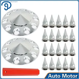 Lp742944ks Labwork For Semi Truck Spiked Abs Chrome Front Axle Cover With 33mm Thread-on Nut Covers