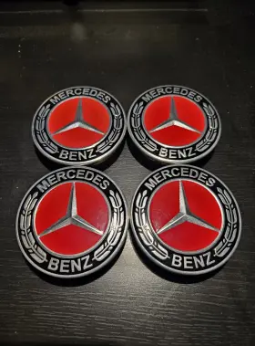 Mercedes-benz 777582009843 Set Of 4 Wheel Center Caps For With Wreath And Star Red/black