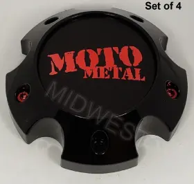 1079l145asgbmo1rc Moto Metal 4 New Gloss Black N Red Wheel Rim Center Caps