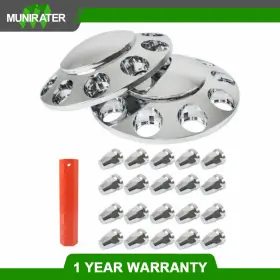 63912 Munirater 33mm Semi Truck Wheel Front Nut Covers Set Of 2 Chrome Axle Hub Cover Kit