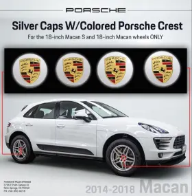000-044-607-09 Porsche 2014-2018 Macan 18 Inch Wheel Center Caps Set Silver W / Colored Crest