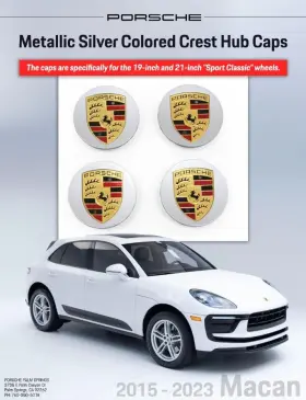 00004460713 Porsche New Metallic Silver Colored Crest Hub Caps Set Of 4