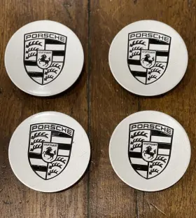 993.361.303.05 Porsche Silver And Black Center Cap 77mm 3.0 Inch Part No. Set Of 4