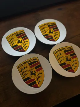 C-476-01 Porsche Center Caps Set Of 4 Gray Crest Oem 76mm