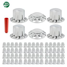 Powerfit Pf3749328 Chrome Semi Front And Rear Truck Hub Cover Wheel Kit Axle 33mm Lug