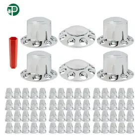 Pf3749328 Powerfit Chrome Semi Front And Rear Truck Hub Cover Wheel Kit Axle 33mm Lug