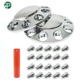 Pf3749504 Powerfit Semi Truck Wheel Front 33mm Nut Covers Set Of 2 Chrome Axle Hub Cover Kit